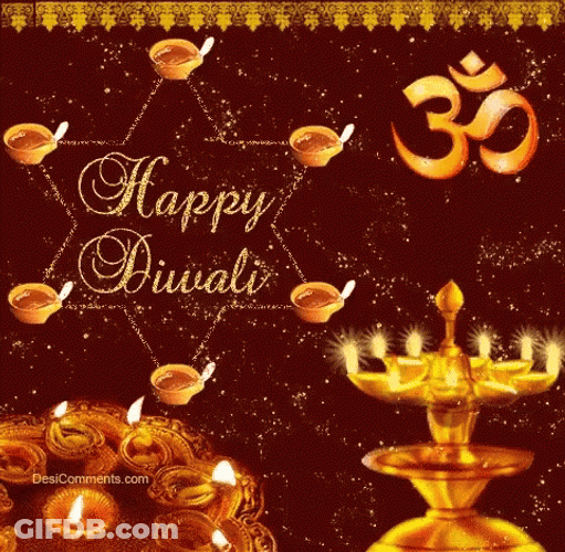 Happy Diwali Oil Lamps Shaped Into Star GIF