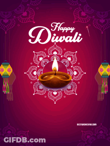 Happy Diwali Poster With Candle And Fireworks GIF