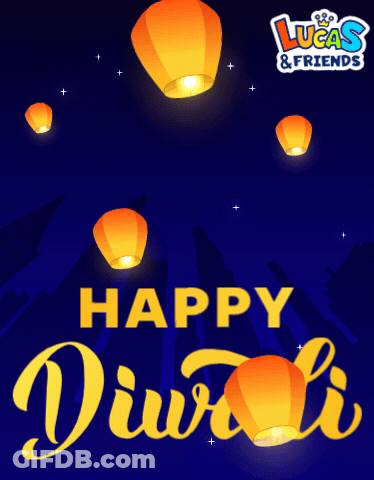 Happy Diwali Poster With Floating Lanterns GIF