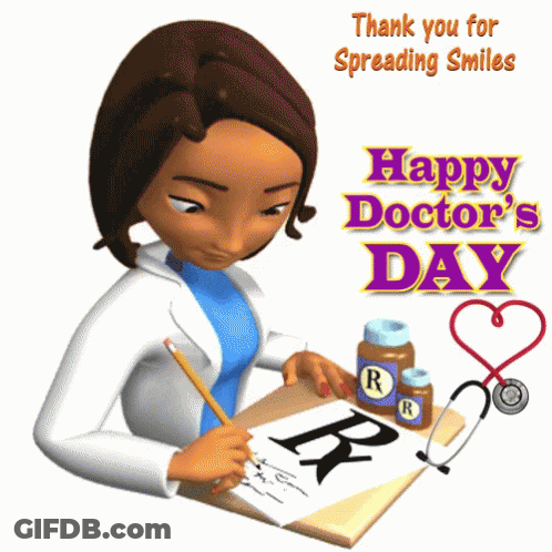 Happy Doctor's Day Cartoon Doctor Writing GIF