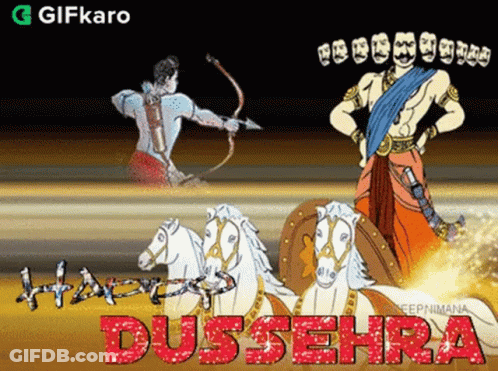Happy Dussehra Greeting Card Man Riding Horse Drawn Chariot GIF