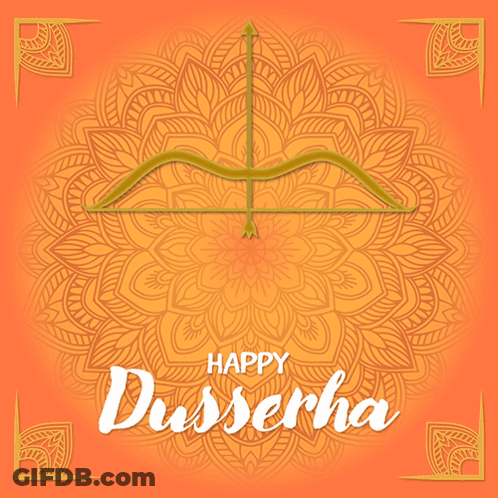 Happy Dussehra Greeting Card With Bow And Arrow GIF