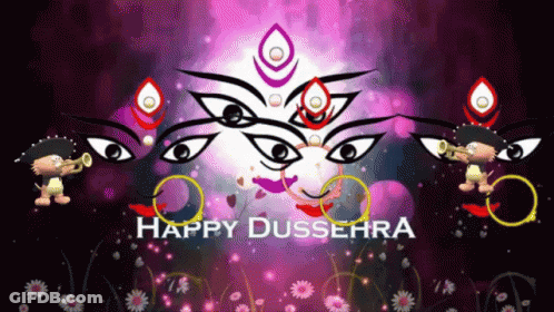 Happy Dussehra Greeting Card With Cartoon Character GIF