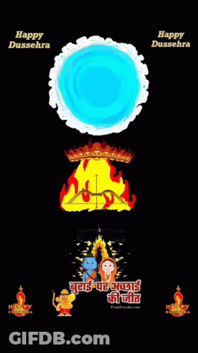 Happy Dussehra Greeting Card With Cartoon Illustration GIF