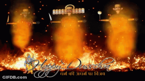 Happy Dussehra Greeting Card With Flames And Candles GIF
