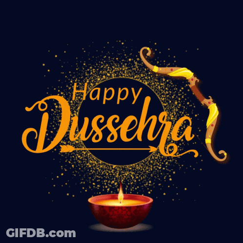 Happy Dussehra Greeting Card With Man And Woman GIF