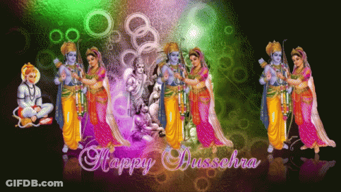 Happy Dussehra Greeting Card With Religious Figures GIF