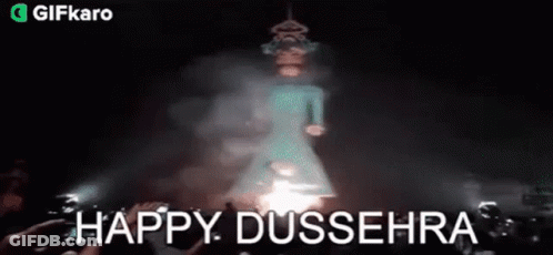 Happy Dussehra Greeting With Hologram Dancing Person GIF