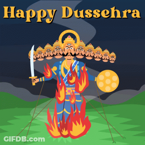 Happy Dussehra Poster With Cartoon Character GIF