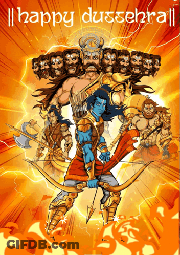 Happy Dussehra Poster With Demons GIF