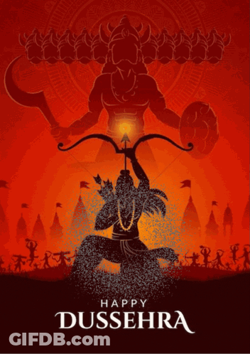Happy Dussehra Poster With Rama Silhouette GIF