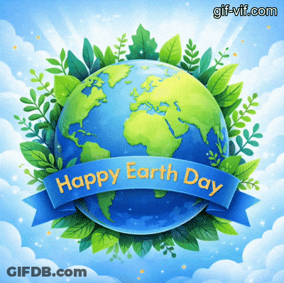 Happy Earth Day Globe Surrounded By Greenery GIF