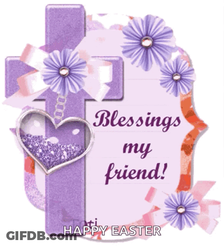 Happy Easter Card With Cross And Flowers GIF