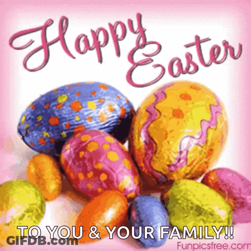 Happy Easter Family Card With Eggs GIF