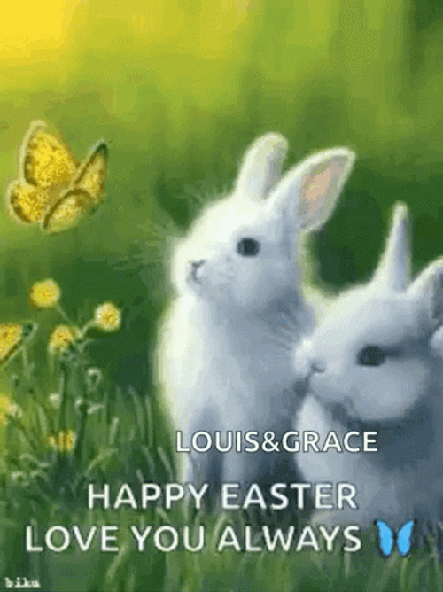 Happy Easter Sunday Two White Rabbit GIF