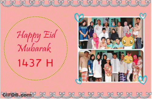 Happy Eid Mubarak 1437 H Card With Group Of People GIF