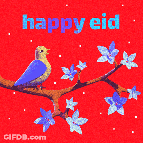 Happy Eid Ramadan Mubarak Bird Flowers Animation Greeting GIF