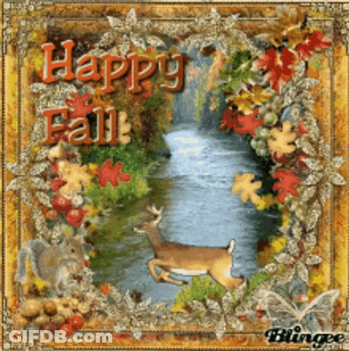 Happy Fall Deer Running With Falling Leaves GIF