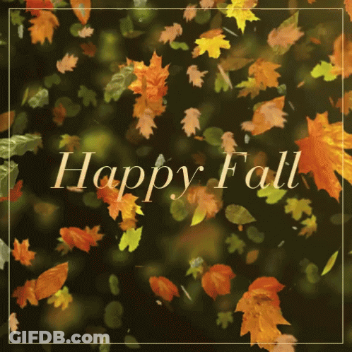 Happy Fall Greeting Card With Flying Leaves GIF