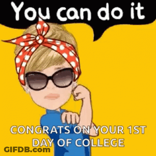 Happy First Day Of College Animated Woman GIF