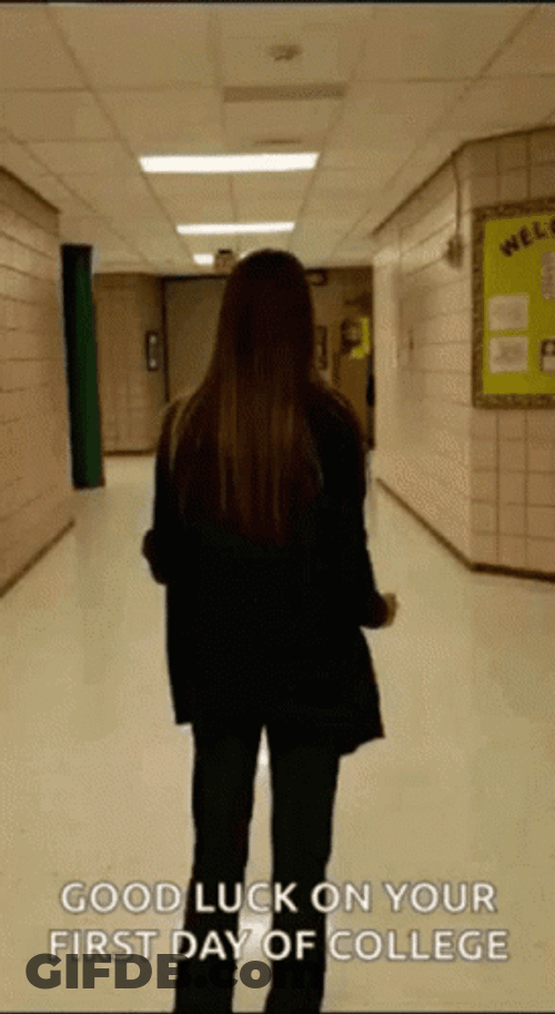 Happy First Day Of College Woman Running Away GIF