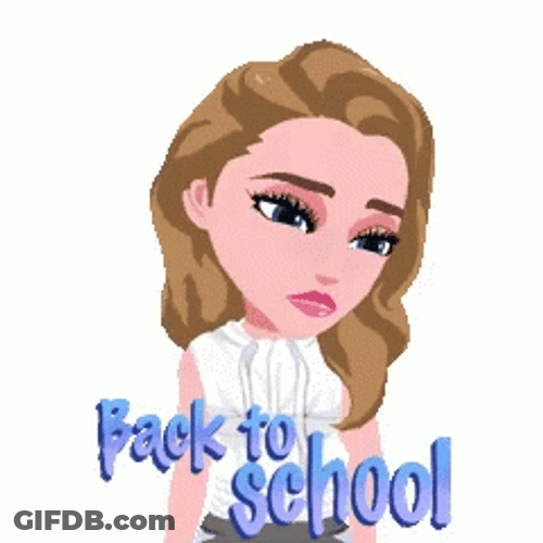 Happy First Day Of School Animated Girl Shaking Head GIF