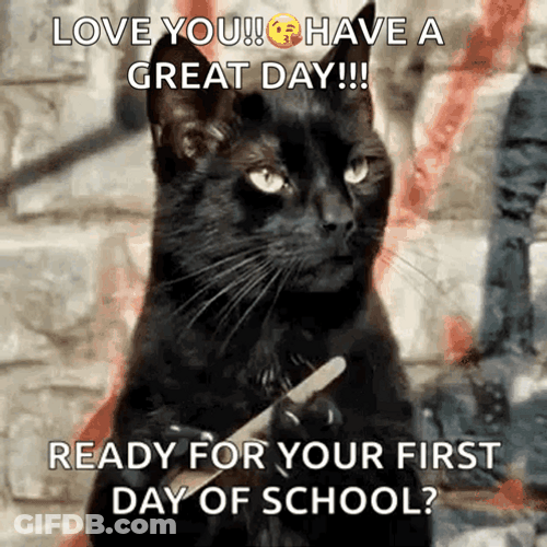 Happy First Day Of School Black Cat Filing Its Claws GIF