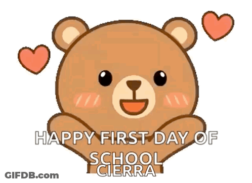 Happy First Day Of School Sign With Teddy Bear And Hearts GIF