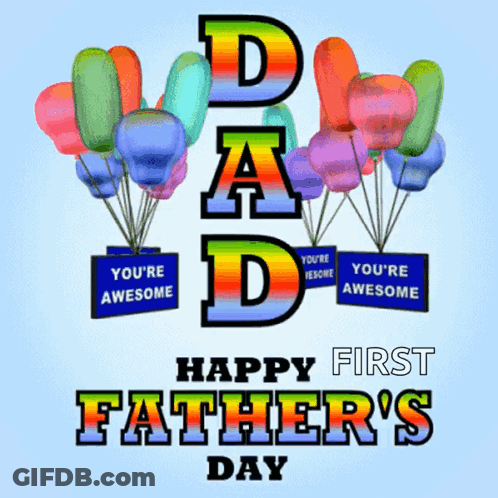 Happy First Father's Day Card With Balloons GIF