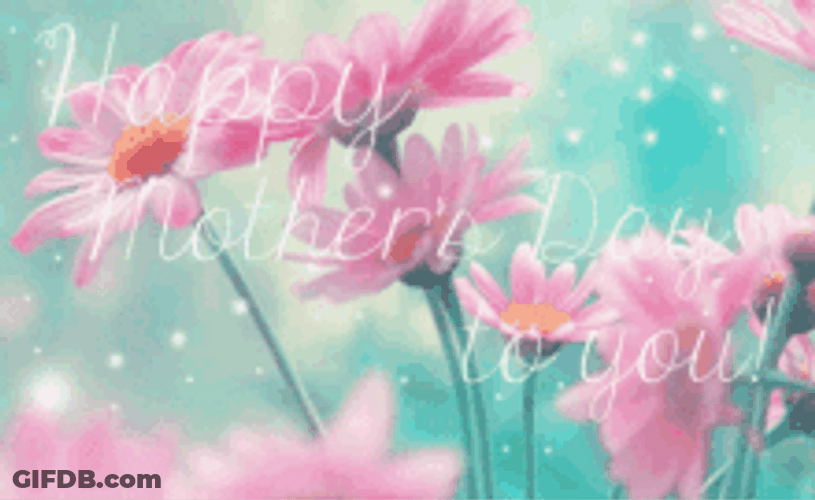 Happy First Mothers Day Pink Flowers Glittering GIF
