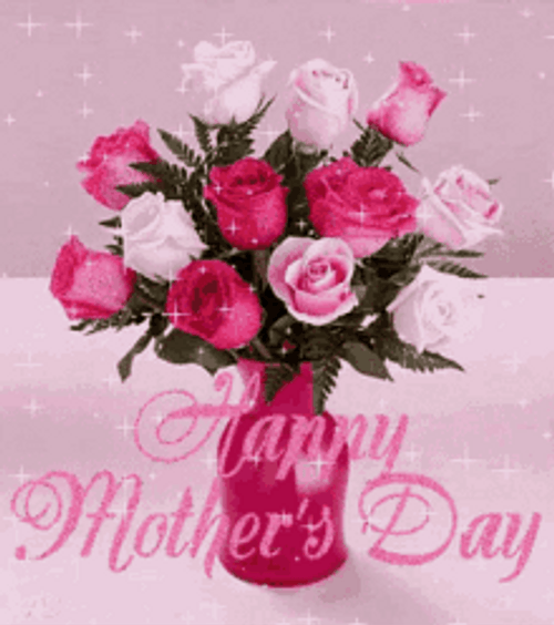 Happy First Mothers Day Vase Pink Flowers GIF