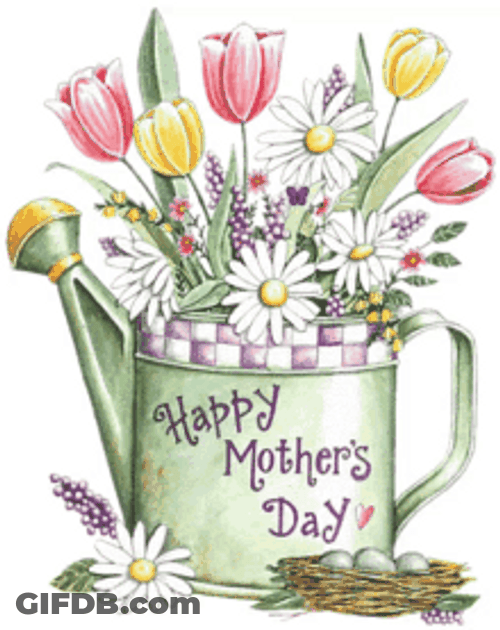 Happy First Mothers Day Watering Can Vase Flowers GIF