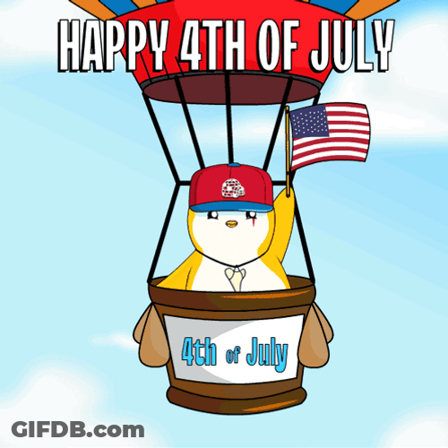 Happy Fourth Penguin Flying Parachute GIF