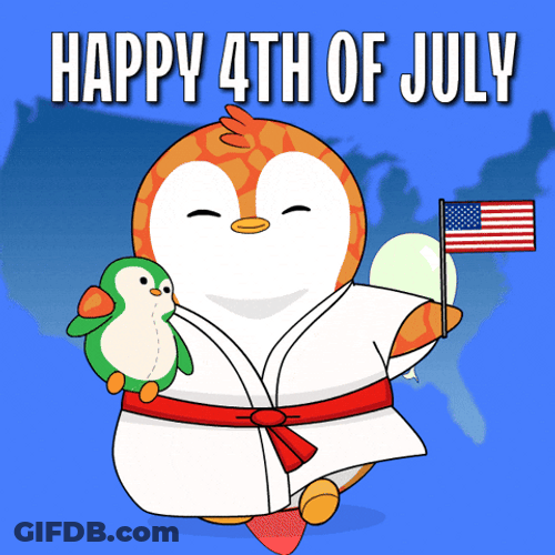 Happy Fourth Running Penguin GIF