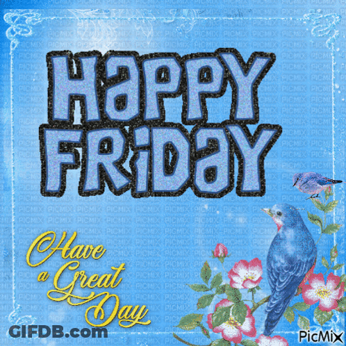 Happy Friday Blue Bird And Flowers GIF