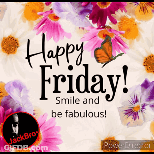 Happy Friday Card With Flowers And Butterfly GIF