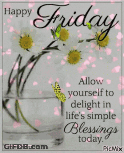 Happy Friday Card With Flowers And Butterfly GIF
