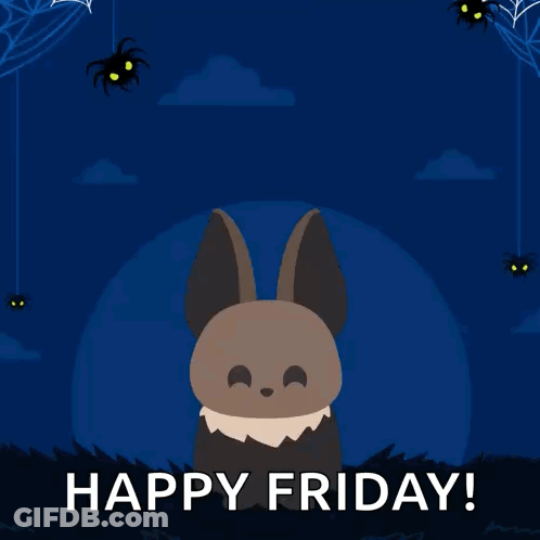 Happy Friday Greeting Card With Bat And Spiders GIF