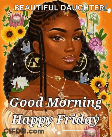 Happy Friday Greeting Card With Woman And Flowers GIF