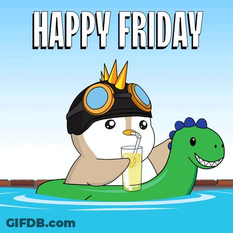 Happy Friday Penguin Floating In Pool With Drink GIF