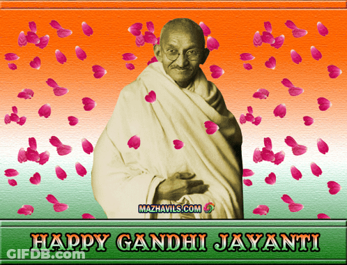 Happy Gandhi Jayanti Poster With Flowers GIF