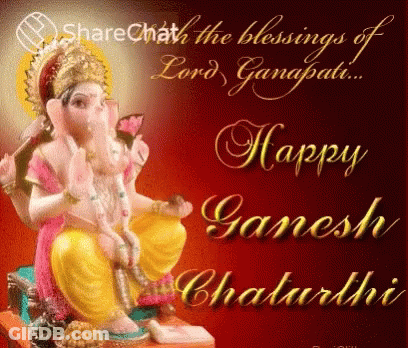 Happy Ganesh Chaturthi Greeting Card With Ganesha Statue GIF