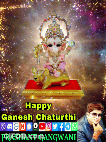 Happy Ganesh Chaturthi Greeting Card With Ganesha Statue GIF