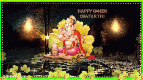 Happy Ganesh Chaturthi Greeting Card With Ganesha Statue GIF