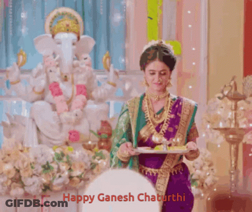 Happy Ganesh Chaturthi Woman Holding Tray GIF