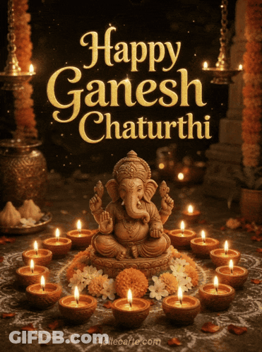 Happy Ganesha Chaturthi Deity Painting GIF