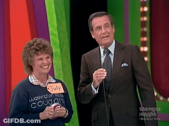 Happy Gilmore Bob Barker And A Happy Curly Woman GIF