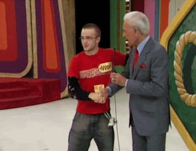 Happy Gilmore Bob Barker Guy In Red Jumps Because Of Excitement GIF