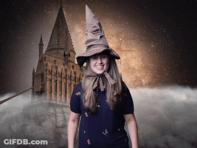 Happy Girl Sorting Hat Gryffindor GIF