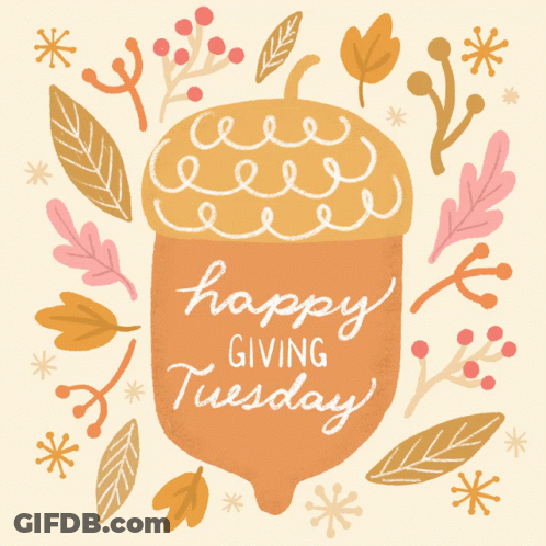 Happy Giving Tuesday Card With Acorn And Leaves GIF